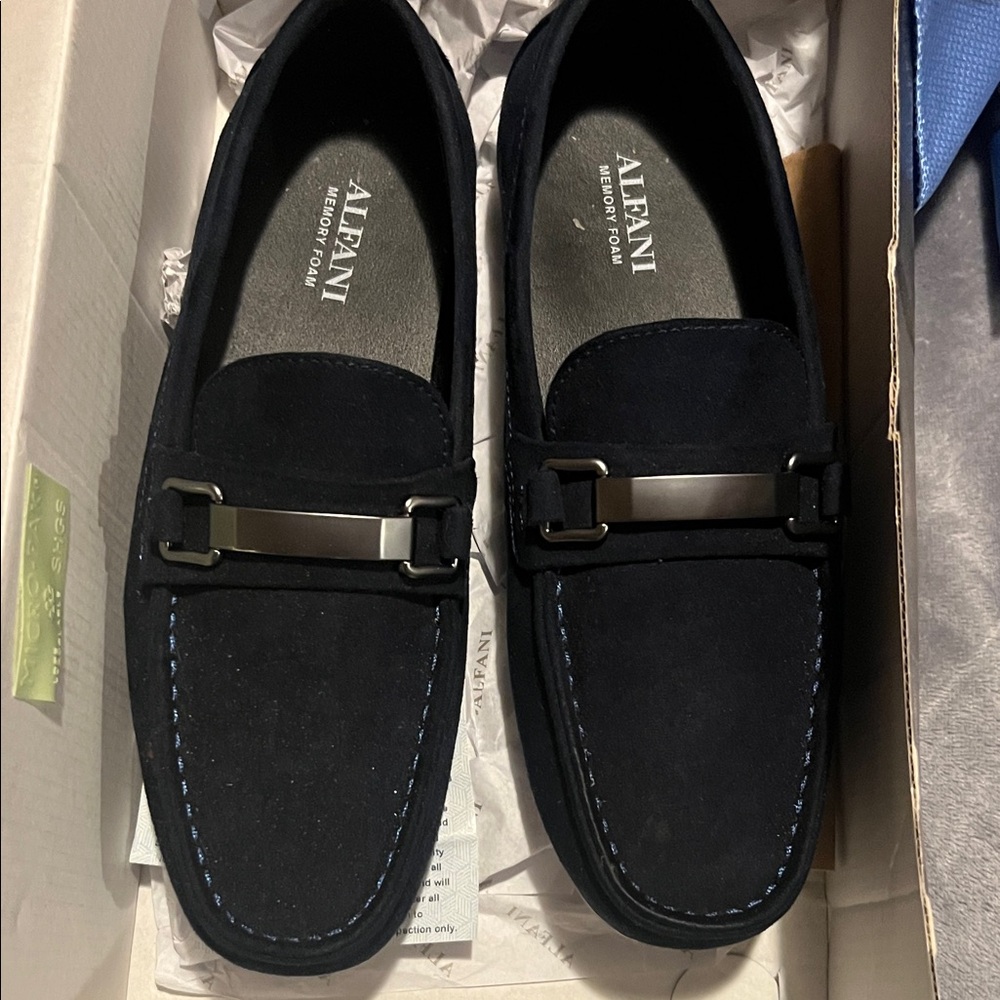 Alfani Men's Dark Blue Loafers with Silver Accent